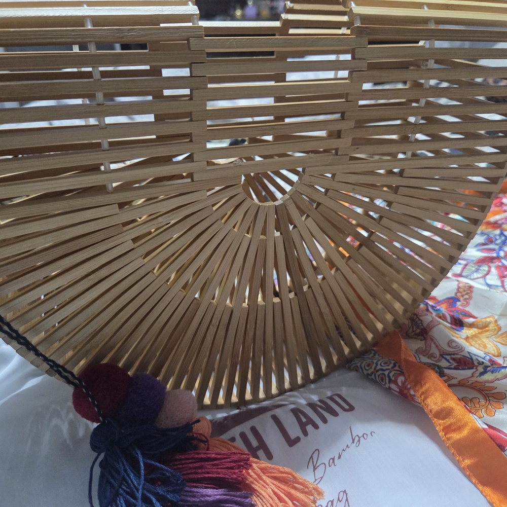Bamboo Handbag with Colorful Scarf - Picture 4 of 5